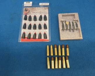 Lot 390. 50 cal. black powder bullets, 12 Win Gun 700 airsoft revolver bullets, and archery field points