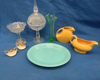 Lot 314. Fiestaware, uranium glass vase, and more