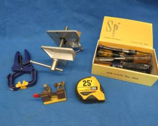 Lot 378. Stanley chisels, tape measure, two clamps, and a safety switch