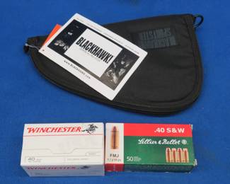 Lot 274. 150 40 S&W rounds and a new Blackhawk pistol case