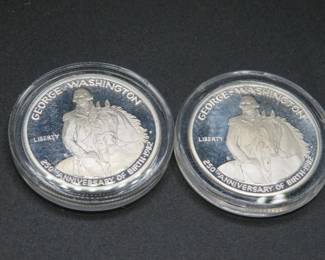 Lot 356. Two George Washington Anniversary of his Birthplace 90% silver half dollar coins. Each coin weighs 12.5 grams