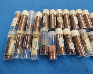 Lot 282. Thirty-two full or partially full tubes of Canadian pennies from the 1960s to the early 2000s