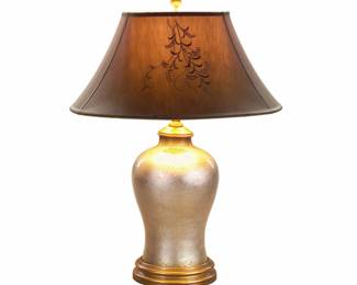 Gilt Glass Vasi shaped table Lamp,  Silk Shade 