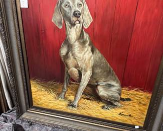 Regal Looking Oil on Canvas Dog 