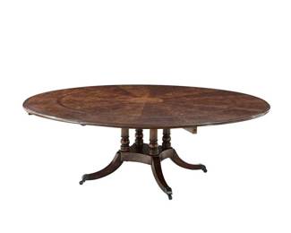 Side View of Fantastic Round Dining Table with crescent shaped Extension Leaves     88.5" open 