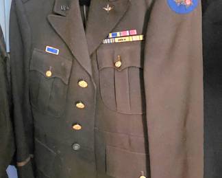 1 of 2 pictures - WWII Era US Army Officers Jacket "Pinks and Greens" With Several Patches, Ribbons and Medals