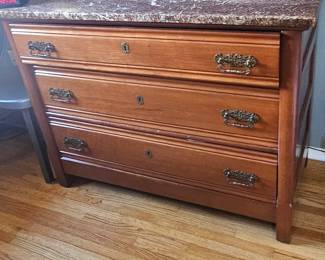 Vintage 3 Drawer Dresser With Marble Top