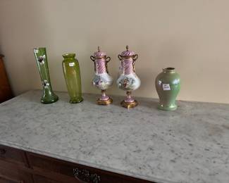 Sevres Urns with Lid,  Early Moorcroft lustre pottery, European enamel glass vase 