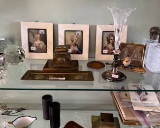 Miniature Portraits, Bronze Desk Items,  Cut Glass Vase,  