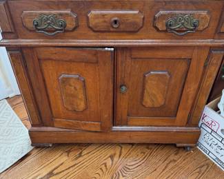 Antique Walnut Marble Top Cabinet 