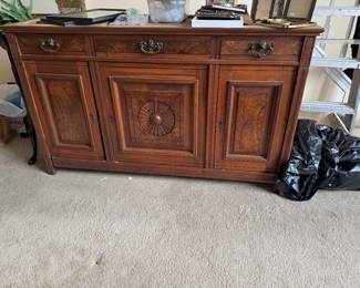 White Marble Top Buffet  (marble in crate behind cabinet       ) 