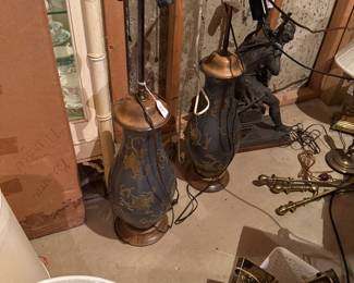 Pr. Bronze and Brass Table Lamps 