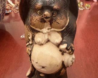 Japanese Racoon Dog Pottery Tankuki Okimomo Statue Figure