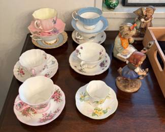 English and French Tea Cups and Saucers