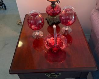 Vintage cranberry glass lamp