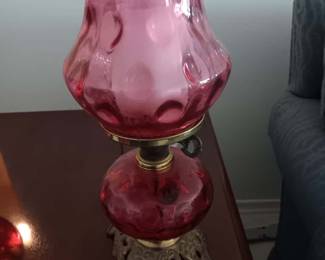 Vintage Fenton Cranberry Coin Dot Lamp