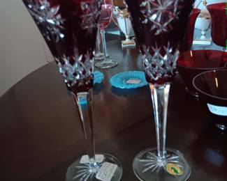 Waterford Crystal Ruby Flute Champagne Glasses