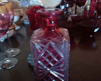 Vintage Val Saint Lambert Belgian Cased Cranberry Cut Glass Lamp