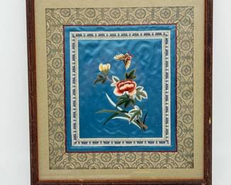 14 VintageChineseBlueSilkEmbroideryHandkerchiefsFramedArt