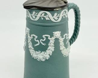 106 VintageWedgewoodJasperwarePitcherwPewterLid