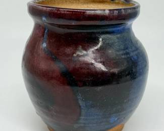 65 PurpleBlueGlazePotteryVaseSigned