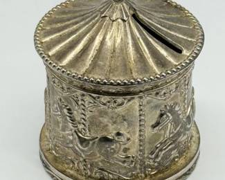 78 VintageSilverPlatedCarouselPiggyBank