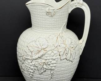 52 VintageCreamGoldGrapeVineCeramicPitcher