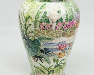 48 LargeItalianHandPaintedCeramicLushGardenSceneVase