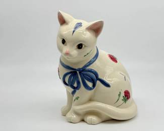98 VintageLenoxPoppiesonBlueCatCookieJar