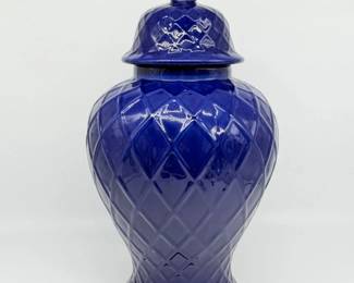17 LargeDeepBlueCeramicTempleGingerJarwDiamondPattern
