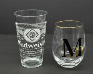 102 VintageBudwieserMaxwellWilliamsMWineGlasswGoldRim