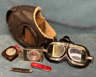 Perrone Leather Aviation Cap And Goggles