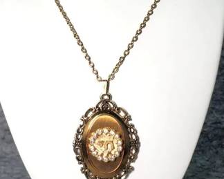 Necklace with Rhinestone Mirror Pendant