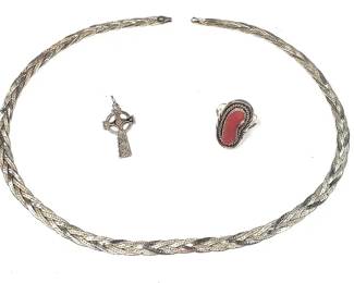 Ring and Sterling Silver Necklace, Celtics Cross Charm