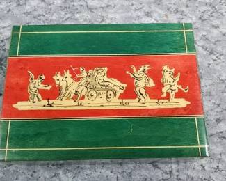 Vintage Trinket Box Cherubs with Chariot Marquetry Pen Ink Art