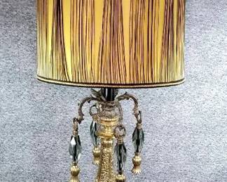 Vintage Hollywood Regency Style Lamp. Brass Crystal