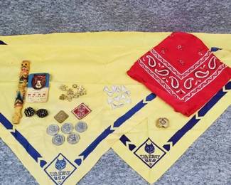 Vintage Cub Scouts Memorabilia Neckerchiefs and Slides, Badges, Tokens, Pins