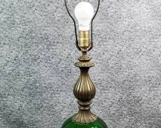 Vintage Green Glass Brass Lamp