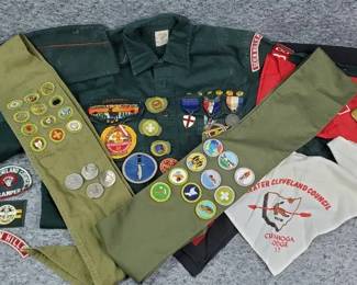 Vintage Boy Scouts Memorabilia Sashes, Badges, Shirt, Neckerchief, Tokens