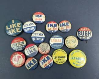 Vintage Campaign Pins Ike, Bush, Stevenson