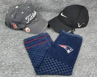 Nike Golf Cap, Red Sox Titleist Cap, Patriots Towel