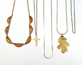 Goldtone Necklaces Chains, Leaf Charm, Stones
