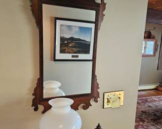 Vintage carved mirror, electric oil lamp style