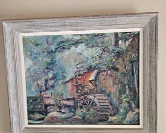 Wooden framed mill painting