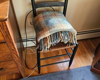 Wool blanket, Old time chair with wicker seat