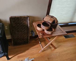 Wooden Mixing Bowls, Folding Wood Table, Basket