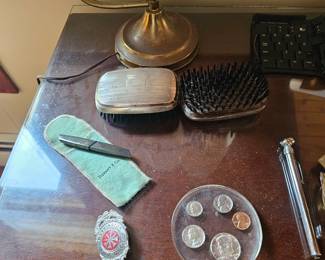 Coins in resin, badge, Men's silver brushes