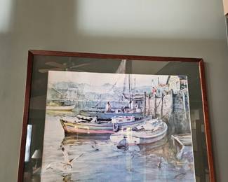 Misty Morning framed artwork, boat marine picture