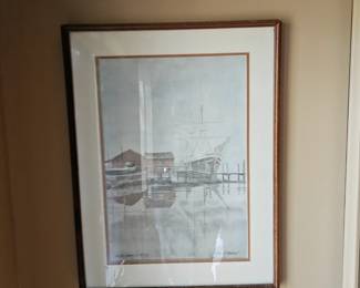 Mist Morning at Mystic Framed Watercolor by Paul N. Norton