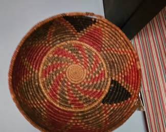 African woven basket, mesob or mesobwerk, red & black basket